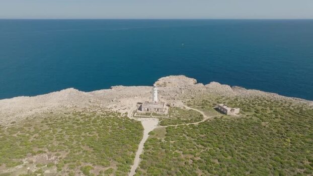 Aerial view of Capo Murro di Porco lighthouse Italy.