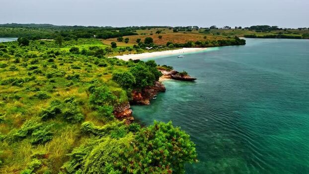 Aerial view of lush green coastline in Bali Indonesia.