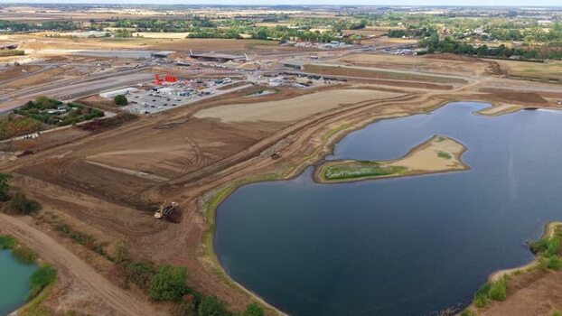 Aerial view of Black Cat Roundabout construction United Kingdom.