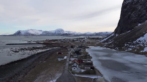 Aerial view of Lofoten in Vagan Municipality Norway.
