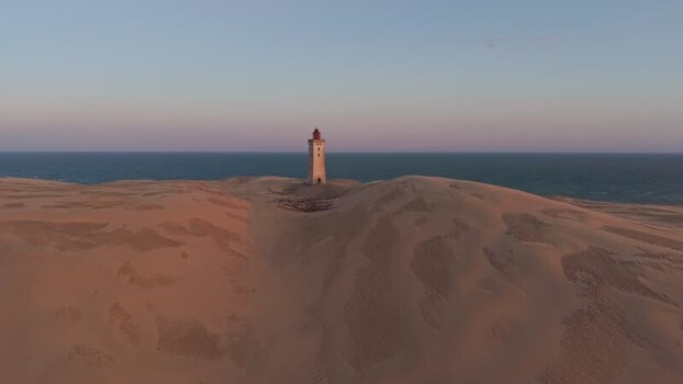 Aerial view of Rubjerg Knude lighthouse in Denmark.