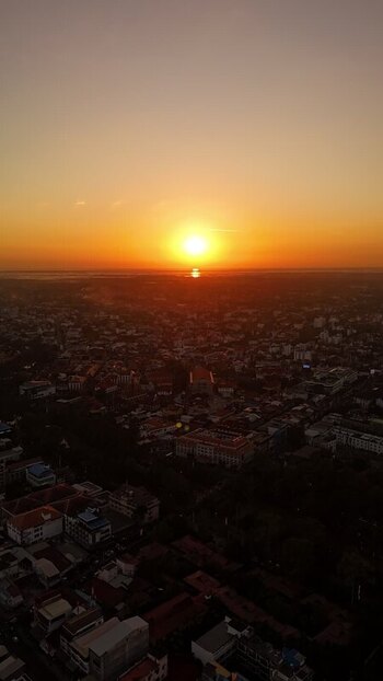 Aerial view of golden sunset over Krong Siem Reap Cambodia. Aerial view of golden sunset over Krong Siem Reap Cambodia.