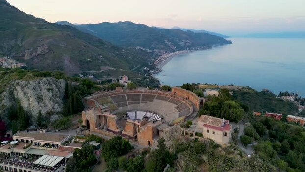 Aerial view of the Ancient Theatre of Taormina Italy. Aerial view of the Ancient Theatre of Taormina Italy.
