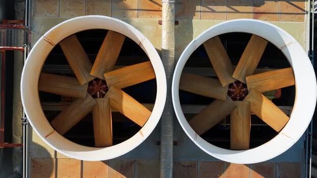 Aerial view of industrial fans in Kendall Square United States. Aerial view of industrial fans in Kendall Square United States.