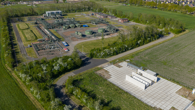 Hoogeveen Netherlands 01 May 2026 Drone view of a hydrogen tube trailer filling station in Erflanden Hoogeveen supporting homes switching from natural gas to hydrogen in the Dutch energy transition. Hoogeveen Netherlands 01 May 2026 Drone view of a hydrogen tube trailer filling station in Erflanden Hoogeveen supporting homes switching from natural gas to hydrogen in the Dutch energy transition.