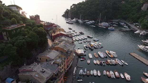 Aerial view of Portofino harbor with colorful buildings Italy. Aerial view of Portofino harbor with colorful buildings Italy.