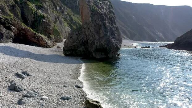 Aerial view of Glenlough Bay coastline in Ireland.