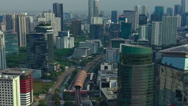 Aerial view of Jakarta skyline and modern skyscrapers Indonesia.