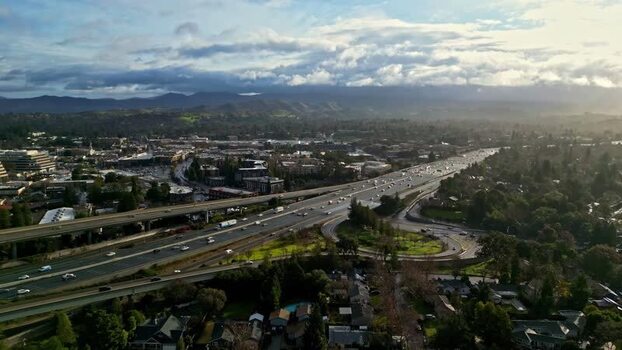Aerial view of highway interchange in San Francisco United States.