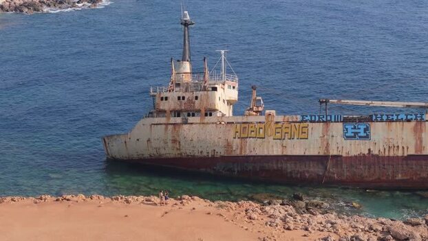 Aerial view of Edro III shipwreck in Peyia Cyprus.