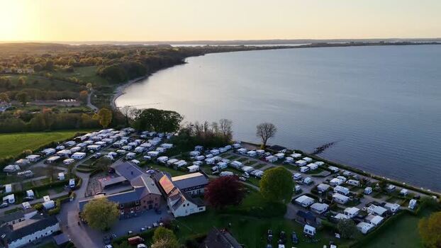 Aerial view of Bockholmwik campsite by the water Germany.