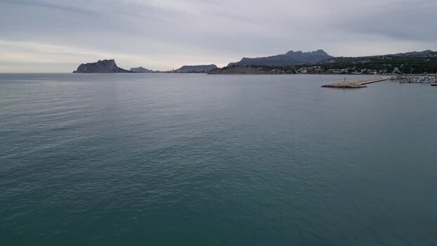 Aerial view of the Moraira coastline in Spain.