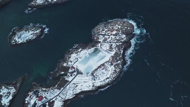 Aerial view of Henningsv&aelig;r Football Stadium Norway.