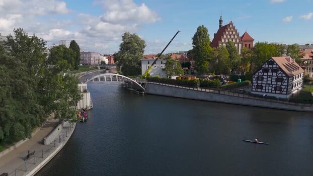 Aerial view of Opera Nova and footbridge Poland. Aerial view of Opera Nova and footbridge Poland.