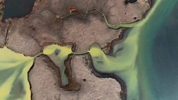 Aerial view of Jokulsarlon glacial lagoon in Iceland.