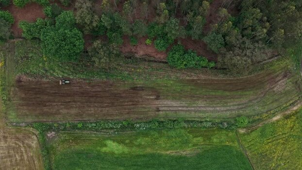 Aerial timelapse topdown view of agricultural fields Portugal.