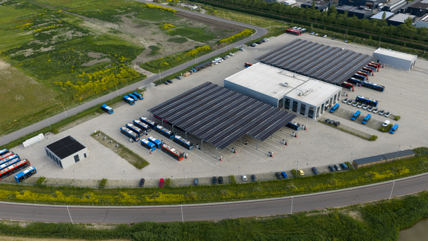 Purmerend Netherlands 15 June 2026 Aerial drone view of the EBS charging hub in Purmerend zero emission buses sustainable public transport infrastructure. Purmerend Netherlands 15 June 2026 Aerial drone view of the EBS charging hub in Purmerend zero emission buses sustainable public transport infrastructure.