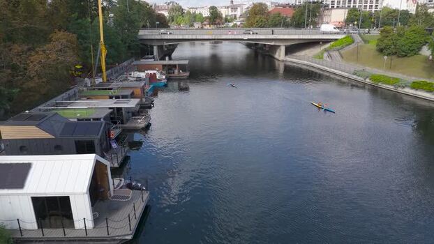 Aerial view of Brda River and bridge Poland. Aerial view of Brda River and bridge Poland.
