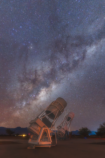 View of telescopes at San Pedro de Atacama celestial observations Spaceobs under the Milky Way and starry night sky in Solor Antofagasta Chile. View of telescopes at San Pedro de Atacama celestial observations Spaceobs under the Milky Way and starry night sky in Solor Antofagasta Chile.