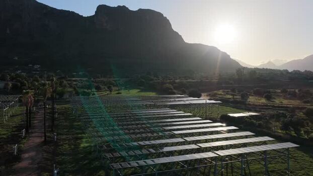 Aerial view of solar farm in Terrasini Italy.
