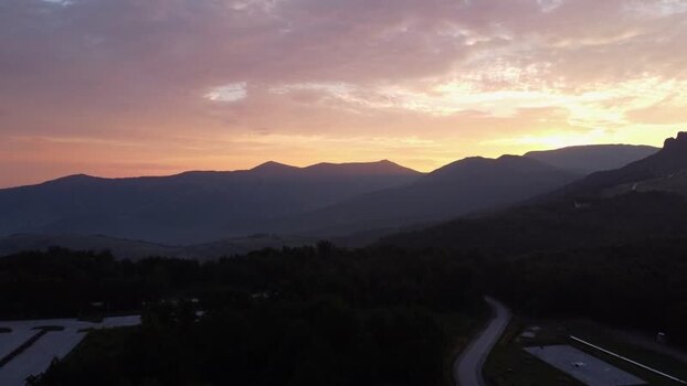 Aerial view of Balkan Mountains at sunset in Serbia. Aerial view of Balkan Mountains at sunset in Serbia.