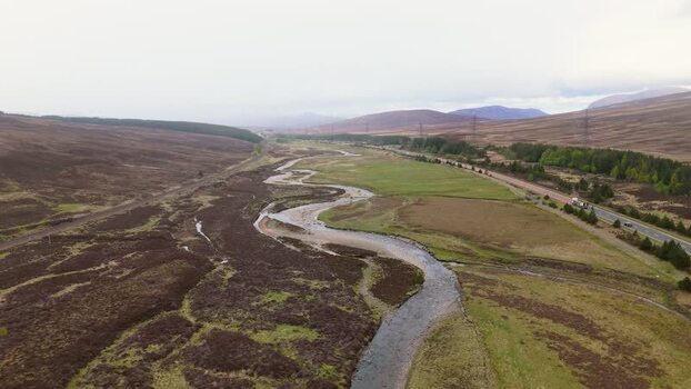 Aerial view of River Findhorn in the Highlands United Kingdom. Aerial view of River Findhorn in the Highlands United Kingdom.