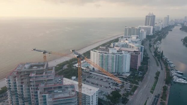 Aerial view of construction site in Miami Beach United States.