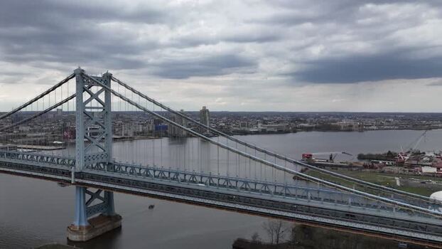 Aerial view of Ben Franklin Bridge United States. Aerial view of Ben Franklin Bridge United States.