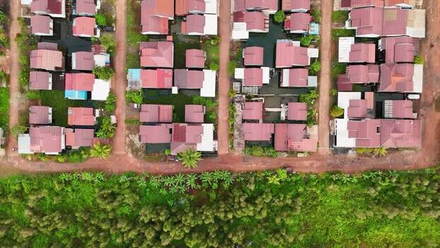 Aerial view of residential area in Barito Kuala Regency Indonesia.