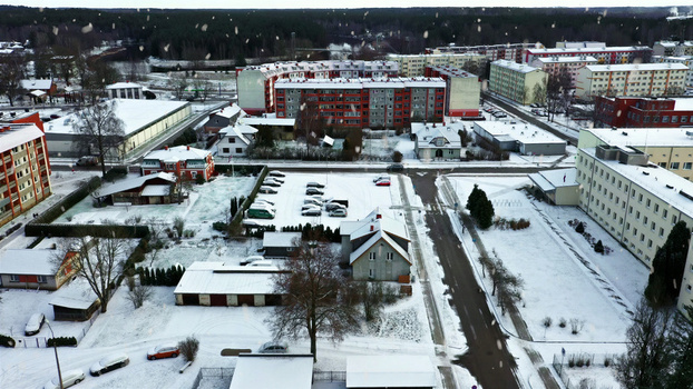 Aerial view of a snow covered residential neighborhood Latvia. Aerial view of a snow covered residential neighborhood Latvia.