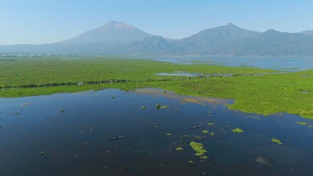 Aerial view of Lake Rawa Pening in Central Java Indonesia.