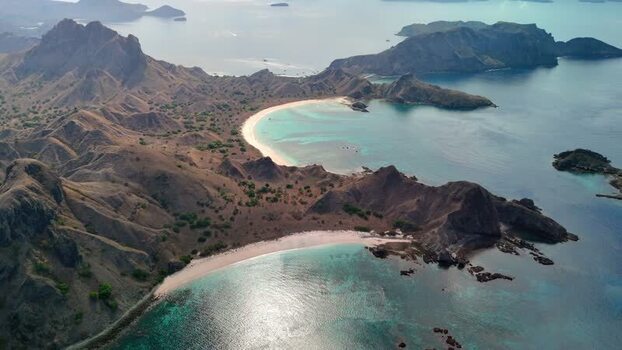 Aerial view of Komodo National Park and rugged islands Indonesia. Aerial view of Komodo National Park and rugged islands Indonesia.