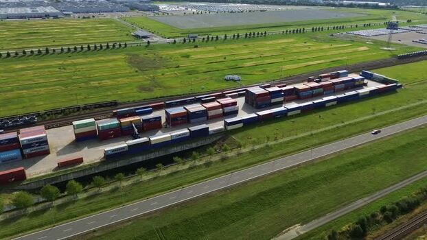 Aerial view of shipping containers at the plant in Czechia. Aerial view of shipping containers at the plant in Czechia.