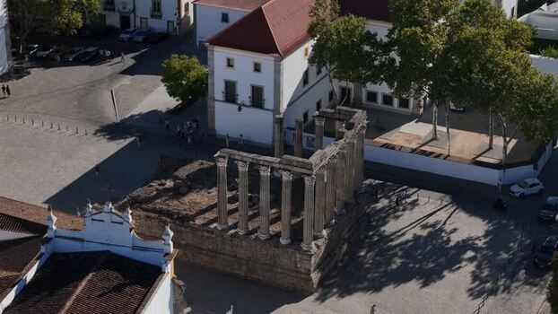 Aerial view of Roman Temple of Evora in Portugal. Aerial view of Roman Temple of Evora in Portugal.