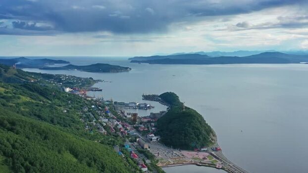 Aerial view of Petropavlovsk Kamchatskiy bay Russia.