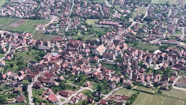 Aerial view of the historic town of Selestat France.