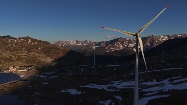 Aerial view of wind turbines at Gotthard Pass Switzerland. Aerial view of wind turbines at Gotthard Pass Switzerland.