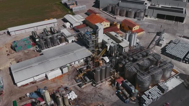 Aerial view of industrial facility in Spoleto Italy.