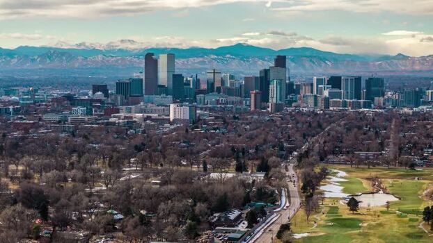 Aerial view of Denver skyline United States.