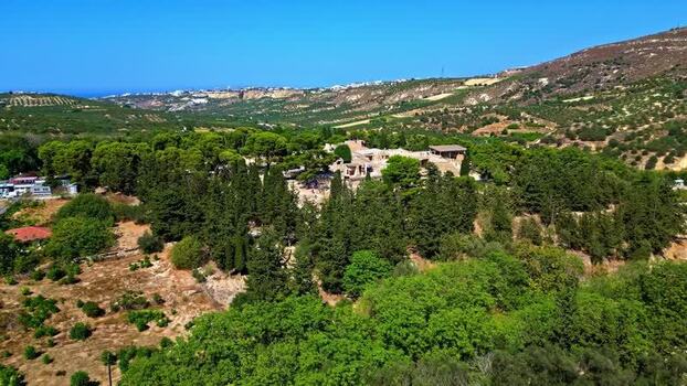 Aerial view of Palace of Knossos in Crete Greece.