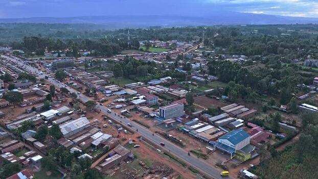 Aerial view of Kiminini Market with surrounding buildings Kenya.