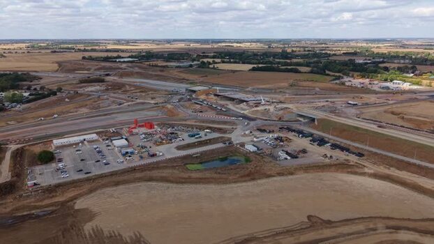 Aerial view of Black Cat Roundabout construction United Kingdom.