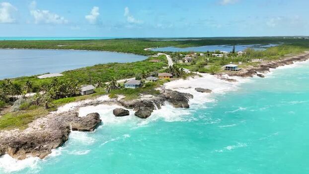 Aerial view of the rocky coastline and turquoise waters The Bahamas. Aerial view of the rocky coastline and turquoise waters The Bahamas.