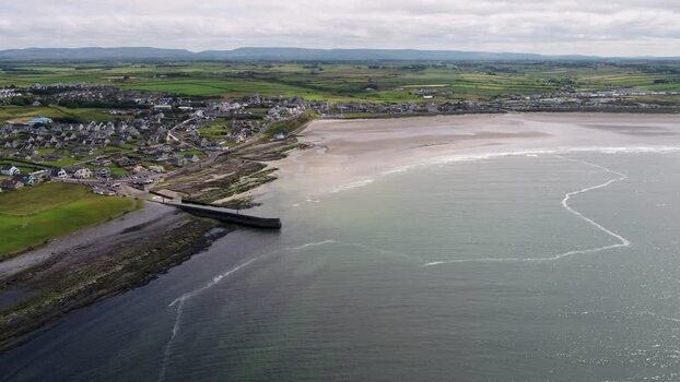 Aerial view of Enniscrone Pier and beach in County Sligo Ireland. Aerial view of Enniscrone Pier and beach in County Sligo Ireland.