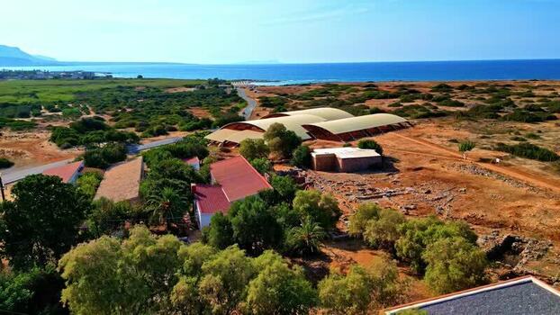 Aerial view of modern architecture in Crete Greece.