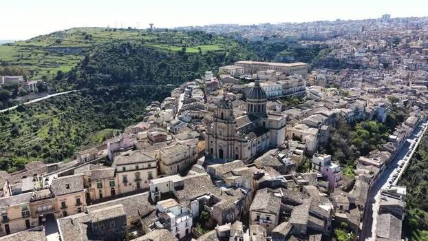 Aerial view of the historic Duomo di San Giorgio in Ragusa Italy. Aerial view of the historic Duomo di San Giorgio in Ragusa Italy.
