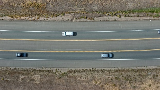Aerial view of a highway with cars driving along the road in Golden Colorado United States.