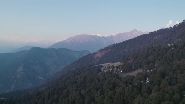 Aerial view of the Himalayan mountains in Chopta India.