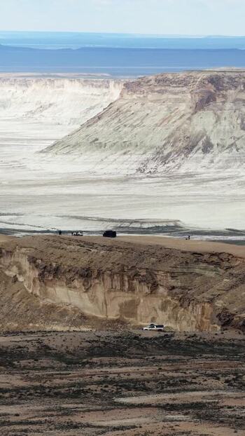 Aerial view of Bozjyra limestone cliffs and desert landscape Kazakhstan. Aerial view of Bozjyra limestone cliffs and desert landscape Kazakhstan.