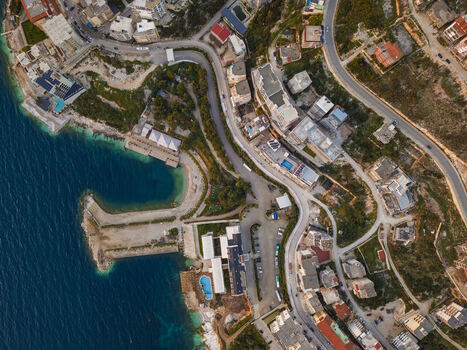 Aerial view of the harbor and coastal buildings in Saranda Vlore County Albania. Aerial view of the harbor and coastal buildings in Saranda Vlore County Albania.